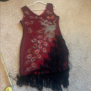Elegant Red and Black Peacock flapper Dress
